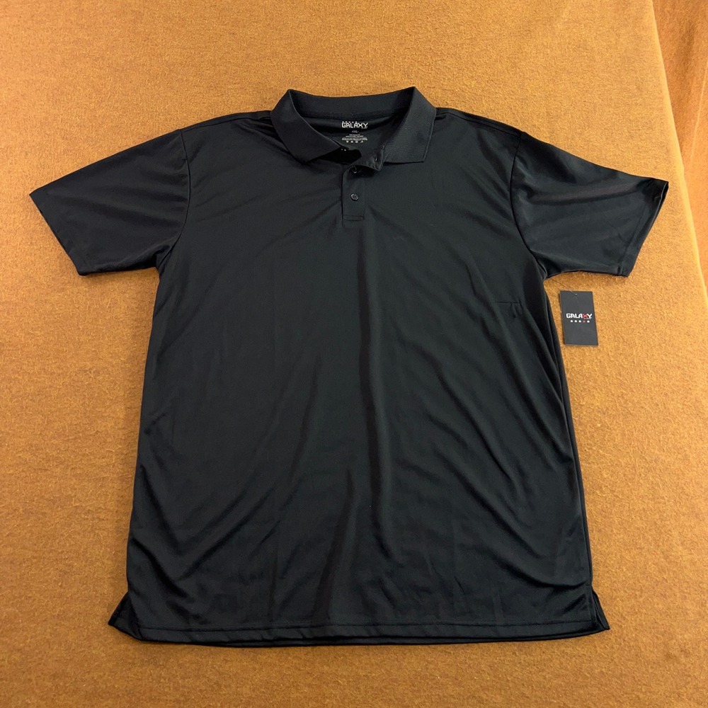 Galaxy Mens 4XL Black MPKX-620BK Performance Short Sleeve Polo Shirt nwt *Flaw
